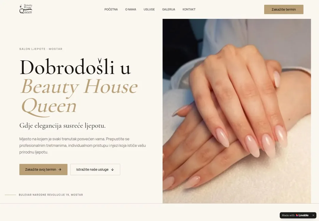 Izgled demo web stranice Beauty House Queen