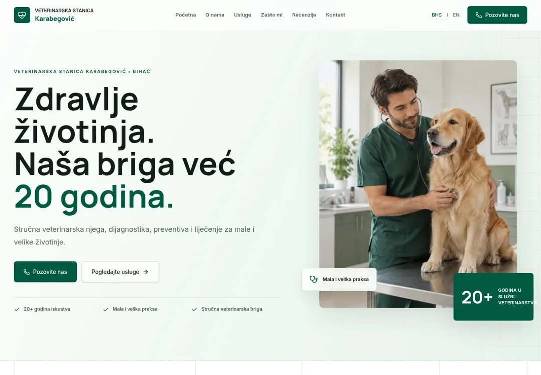 Izgled demo web stranice Veterinarska stanica Karabegović