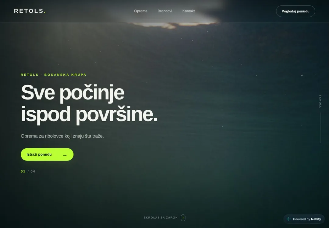 Izgled demo web stranice RETOLS