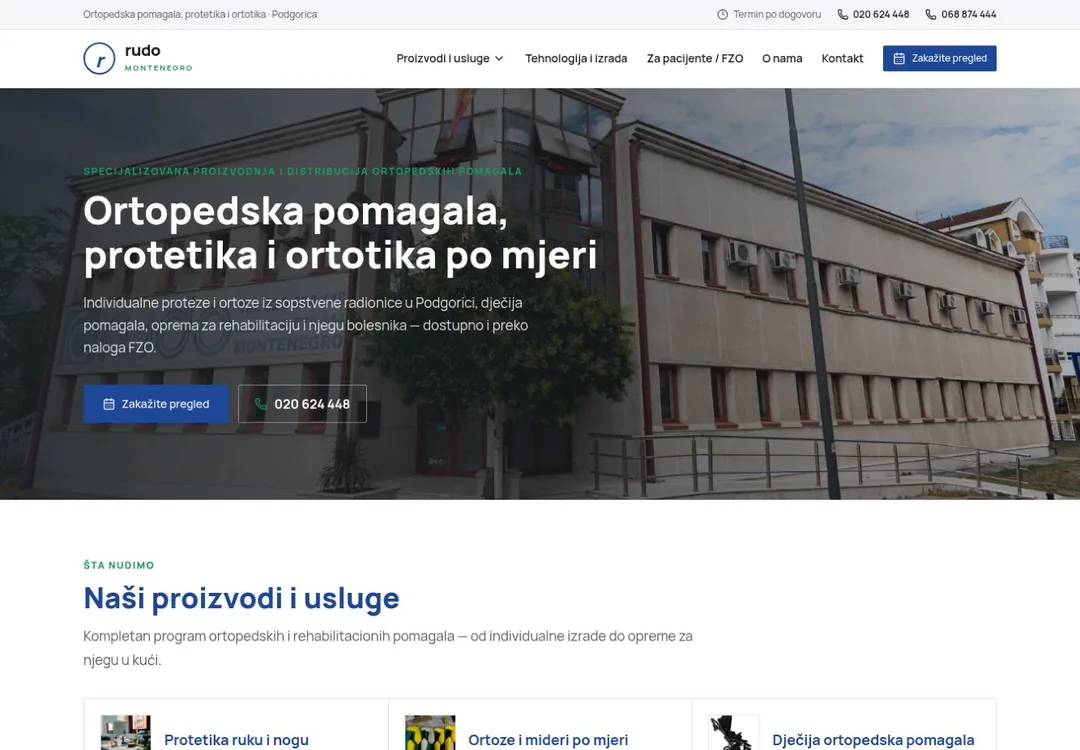 Izgled demo web stranice Rudo Montenegro