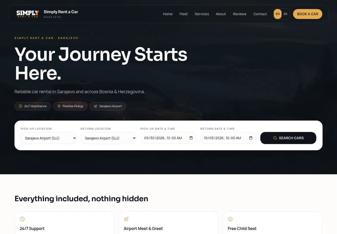 Izgled demo web stranice Simply Rent a Car