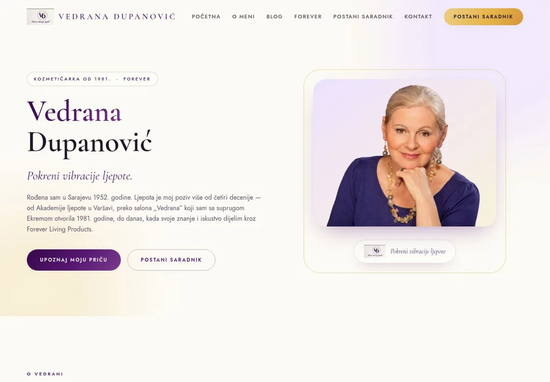 Izgled demo web stranice Vedrana Dupanović